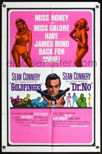 4y323 GOLDFINGER/DR. NO 1sh '66 Sean Connery as James Bond, plus sexy Miss Honey & Miss Galore!