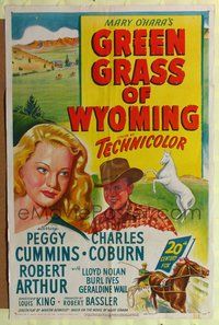 4y328 GREEN GRASS OF WYOMING 1sh '48 art of pretty Peggy Cummins & Charles Coburn, from Mary O'Hara