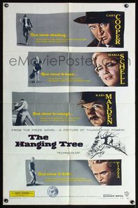 4y331 HANGING TREE 1sh '59 cool portraits of Gary Cooper, Maria Schell & Karl Malden!