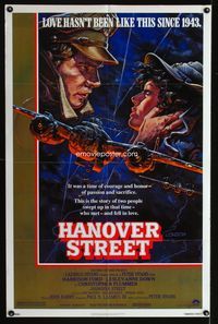 4y335 HANOVER STREET 1sh '79 cool art of Harrison Ford & Lesley-Anne Down in World War II by Alvin!