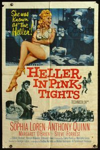 4y347 HELLER IN PINK TIGHTS 1sh '60 sexy blonde Sophia Loren, great gambling image!