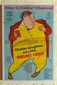 4y351 HOBSON'S CHOICE 1sh '54 David Lean, great signed Al Hirschfeld art of Charles Laughton!