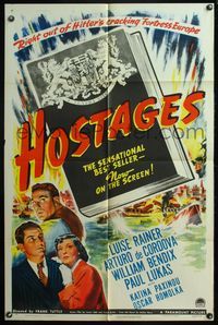 4y367 HOSTAGES style A 1sh '43 Luise Rainer, right out of Hitler's cracking Fortress Europe!