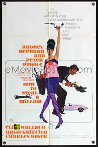 4y380 HOW TO STEAL A MILLION 1sh '66 art of sexy Audrey Hepburn & Peter O'Toole by McGinnis!