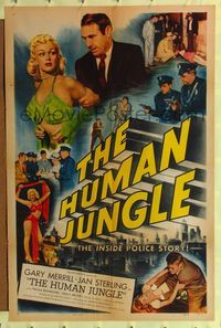 4y384 HUMAN JUNGLE 1sh '54 Gary Merrill, sexy Jan Sterling, the inside police story!