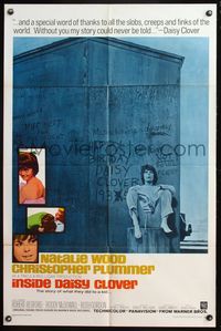 4y409 INSIDE DAISY CLOVER 1sh '66 great image of bad girl Natalie Wood, Christopher Plummer!