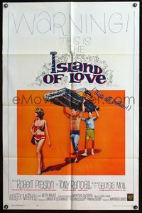 4y422 ISLAND OF LOVE 1sh '63 Robert Preston & Tony Randall + sexy Georgia Moll in bikini!