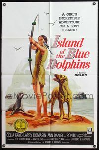 4y423 ISLAND OF THE BLUE DOLPHINS 1sh '64 Native American Indian Celia Kaye with dog & seal!