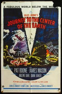 4y442 JOURNEY TO THE CENTER OF THE EARTH 1sh '59 Jules Verne, great sci-fi montage art!