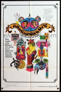 4y449 KALEIDOSCOPE 1sh '66 Warren Beatty, Susannah York + really cool Bob Peak art!