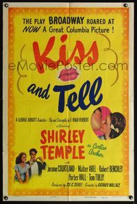 4y466 KISS & TELL 1sh style B '45 different romantic art of Jerome Courtland & Shirley Temple!