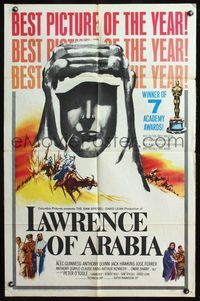 4y497 LAWRENCE OF ARABIA style D 1sh '62 David Lean classic, Peter O'Toole, Best Picture of the Year