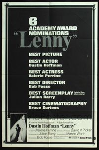4y502 LENNY 1sh '74 Dustin Hoffman as comedian Lenny Bruce, 6 Academy Award nominations!