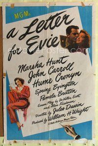 4y504 LETTER FOR EVIE 1sh '45 Marsha Hunt, John Carroll, cool handwritten letter poster design!