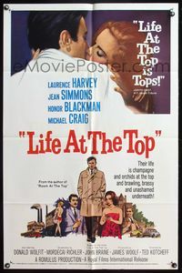 4y506 LIFE AT THE TOP 1sh '66 art of Laurence Harvey with sexy Jean Simmons & Honor Blackman!