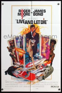 4y514 LIVE & LET DIE east hemi 1sh '73 art of Roger Moore as James Bond by Robert McGinnis!