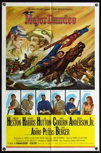 4y535 MAJOR DUNDEE 1sh '65 Sam Peckinpah, Charlton Heston, dramatic Civil War battle art!
