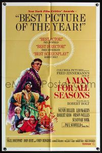 4y543 MAN FOR ALL SEASONS style B 1sh '67 Paul Scofield, Robert Shaw, Best Picture Academy Award!