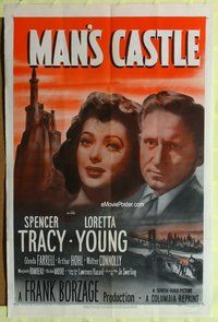 4y560 MAN'S CASTLE 1sh R50 close-up of Spencer Tracy & Loretta Young, Frank Borzage directed!