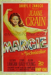 4y562 MARGIE 1sh '46 great artwork of sexy Jeanne Crain, plus cool title design!