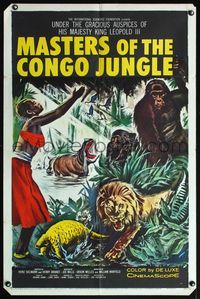 4y569 MASTERS OF THE CONGO JUNGLE style B 1sh '60 terrifying record of the beginnings of man & beast