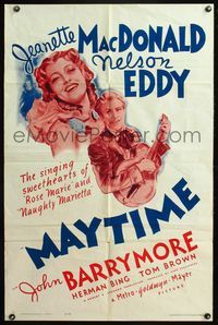 4y573 MAYTIME 1sh R62 close up art of smiling Jeanette MacDonald & Nelson Eddy!