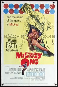 4y579 MICKEY ONE 1sh '65 artwork of Warren Beatty, the name of the game is Mickey!