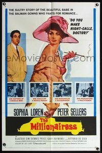 4y584 MILLIONAIRESS 1sh '60 beautiful Sophia Loren is the richest girl in the world, Peter Sellers!