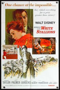 4y589 MIRACLE OF THE WHITE STALLIONS 1sh '63 Walt Disney, Lipizzaner stallions & soldiers art!