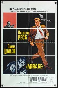 4y591 MIRAGE 1sh '65 is the key to Gregory Peck's secret in his mind, or in Diane Baker's arms?