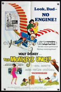 4y597 MONKEY'S UNCLE 1sh '65 Disney, Tommy Kirk, Annette Funnicello flying with ape!