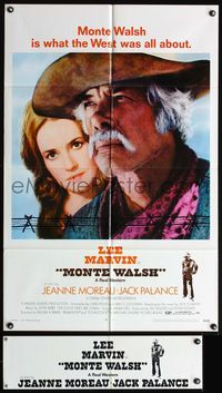 4y599 MONTE WALSH 1sh '70 super close up of cowboy Lee Marvin & pretty Jeanne Moreau!