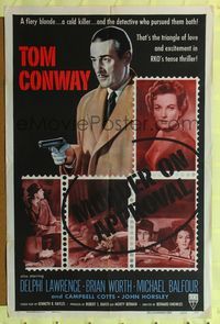 4y610 MURDER ON APPROVAL style A 1sh '56 art of detective Tom Conway w/pistol, English noir!
