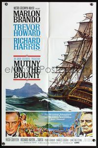 4y620 MUTINY ON THE BOUNTY style B 1sh '62 Marlon Brando, cool seafaring art of ship by Smith!