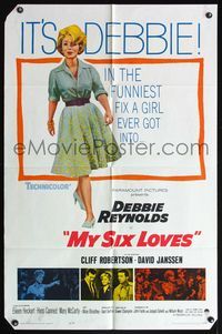 4y623 MY SIX LOVES 1sh '62 Debbie Reynolds in the funniest fix a girl ever got into!
