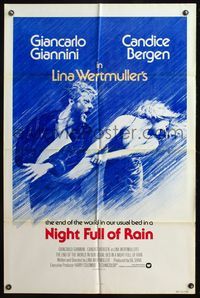4y641 NIGHT FULL OF RAIN int'l 1sh '78 Lina Wertmuller, Beauvais art of Giannini & Candice Bergen!