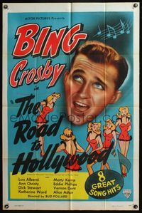 4y735 ROAD TO HOLLYWOOD 1sh '46 huge close up of singing Bing Crosby + artwork of sexy girls!