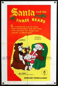 4y753 SANTA & THE THREE BEARS 1sh '70 Christmas cartoon, cool Santa w/bears art!