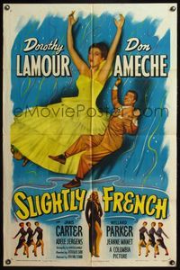 4y786 SLIGHTLY FRENCH 1sh '48 great image of pretty Dorothy Lamour & Don Ameche falling in air!