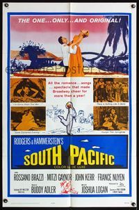 4y804 SOUTH PACIFIC 1sh R64 Rossano Brazzi, Mitzi Gaynor, Rodgers & Hammerstein musical!