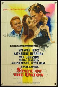 4y814 STATE OF THE UNION 1sh '48 Frank Capra, art of Spencer Tracy, Kate Hepburn & Angela Lansbury!