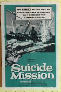 4y823 SUICIDE MISSION 1sh '56 directed by Michael Forlong, WWII English Navy action art!