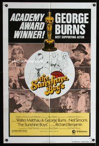 4y824 SUNSHINE BOYS AA 1sh '75 great Al Hirschfeld art of George Burns, Walter Matthau & Meredith!