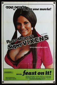 4y825 SUPER VIXENS 1sh '75 Russ Meyer, super sexy Shari Eubank is TOO MUCH for one movie!