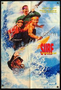 4y828 SURF NINJAS DS 1sh '93 Leslie Nielsen, Rob Schneider, wacky surfing image!