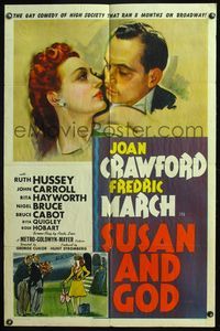 4y831 SUSAN & GOD style C 1sh '40 different art of religious Joan Crawford & Fredric March!