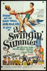 4y833 SWINGIN' SUMMER 1sh '65 rock 'n' roll music, great sexy beach party art!