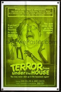 4y851 TERROR FROM UNDER THE HOUSE 1sh '71 if you look in the basement, be ready to SCREAM!