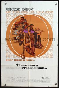 4y858 THERE WAS A CROOKED MAN 1sh '70 cool art of Kirk Douglas, Henry Fonda & top stars!