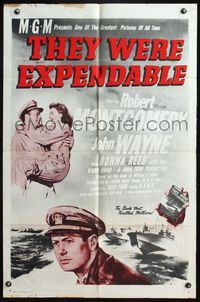 4y868 THEY WERE EXPENDABLE 1sh R50s John Wayne, romantic sea battle art & John Ford directed!